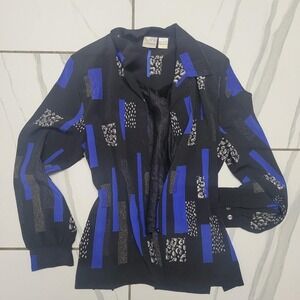 y2k vintage black and blue geometric print blouse with matching black satin cami